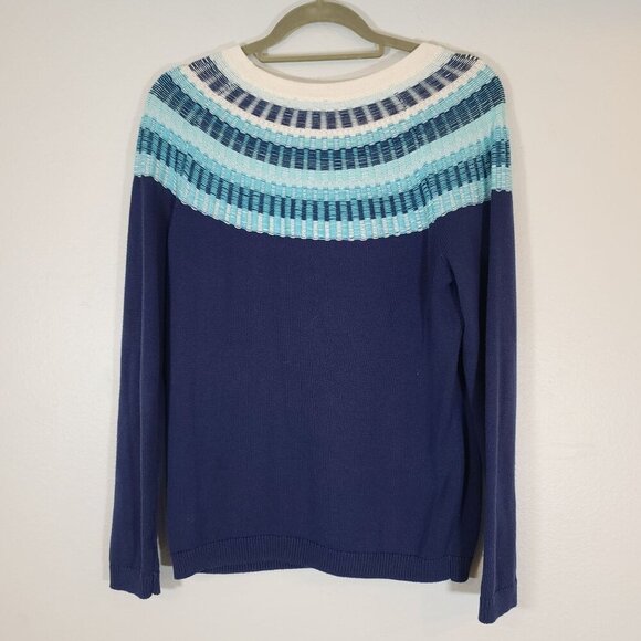 Talbots‎ Rib Yoke Crewneck Pullover Sweater Blue Cream Cotton Blend Small - Picture 8 of 9